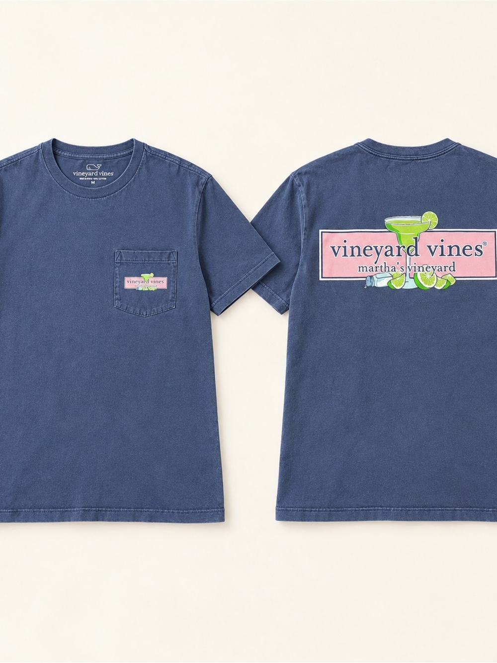 Vineyard Vines Navy Short-Sleeve Pocket Tee with Pink Logo and Lime Graphic